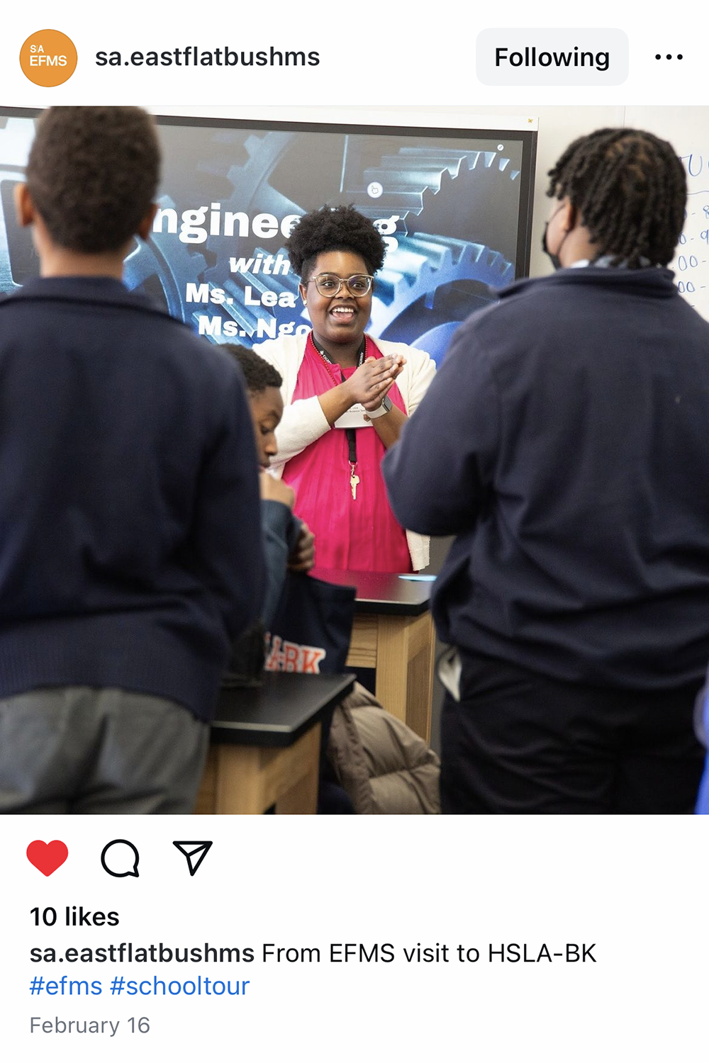 screenshot high school teacher smiles broadly while preparing 8th graders for science challenge